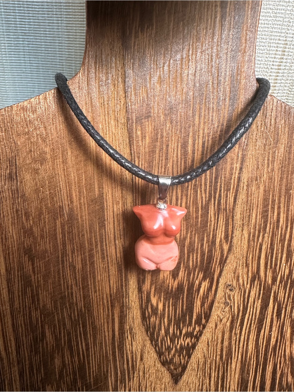 Handmade Mini Pink Alashan Agate Lady Body Carving Pendant Necklace on Rope - Picture 9 of 12